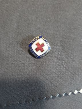Vintage American Red Cross Sponsor Enamel Brooch in Red, White & Blue
